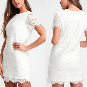 Lulu's White Lace Shift Chic Dress Take Me To Brunch Short Sleeve Women’s L NWT
